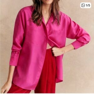 Sezane Maxence Hot Pink Silk Shirt